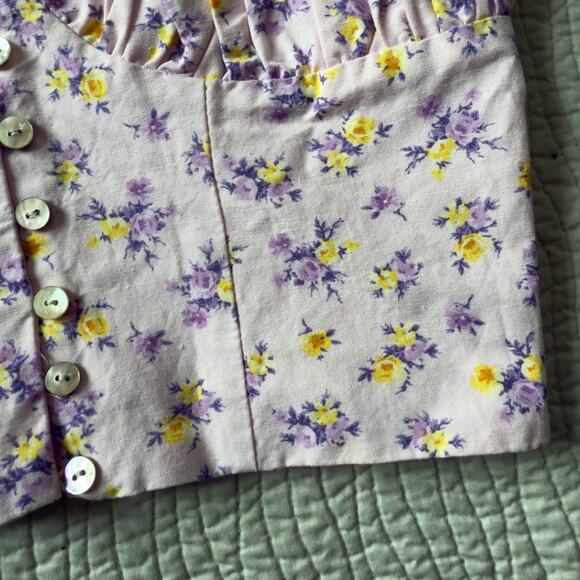 Zara Floral Bustier Corset Top Pink Spaghetti Strap Cropped Size XS - Picture 3 of 10